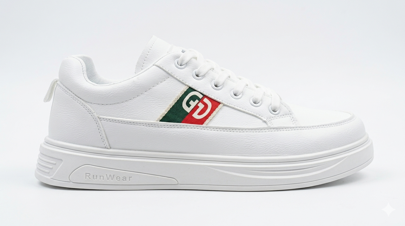 Men's White Sneakers with Color Accent