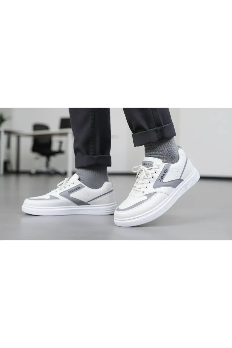 Men's Casual Sneakers in White and Grey